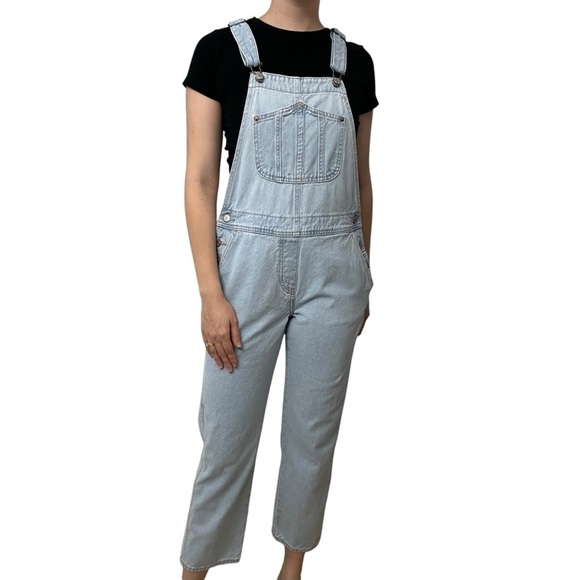 Old Navy Overalls Light Blue Denim Straight Leg Cotton Casual Size 4 Small - Picture 1 of 7